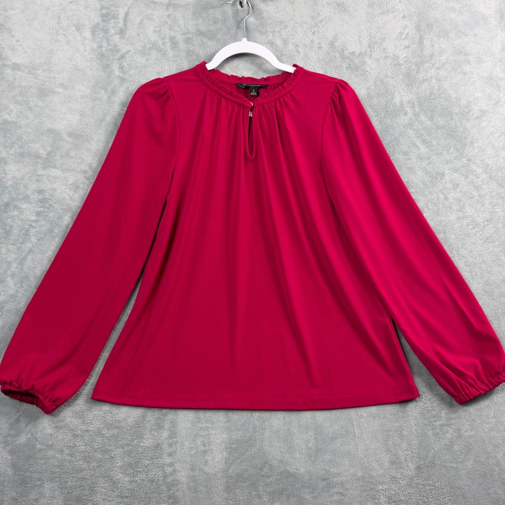 Banana Republic Womens S Magenta Long Sleeve Peplum Top Ruffle Office Siren Boho